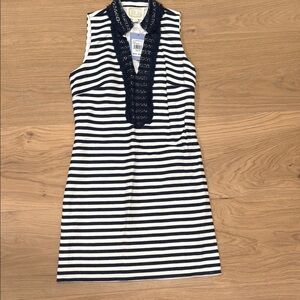Navy and White Striped Sleeveless Dress